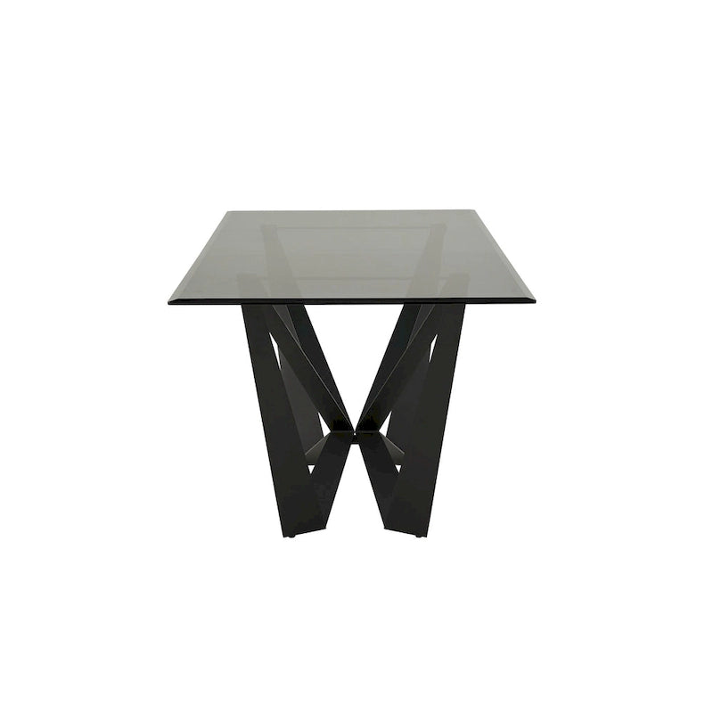 Tavolo da pranzo moderno da 69 pollici con piano in vetro temperato e base in metallo nero