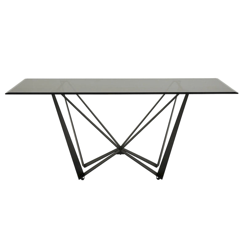 Tavolo da pranzo moderno da 69 pollici con piano in vetro temperato e base in metallo nero