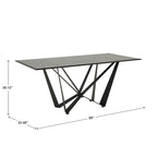 Tavolo da pranzo moderno da 69 pollici con piano in vetro temperato e base in metallo nero