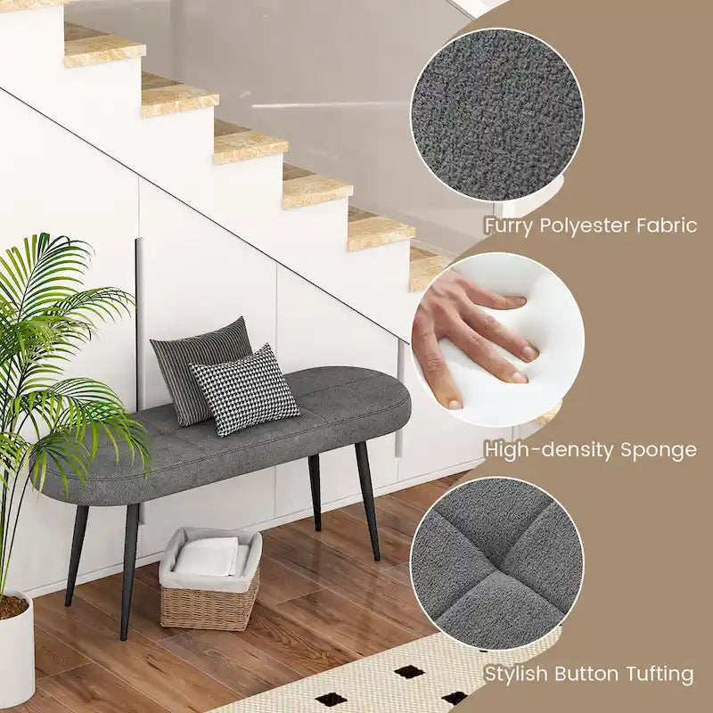 Panca da ingresso imbottita da 47 pollici con seduta imbottita e telaio in metallo resistente
