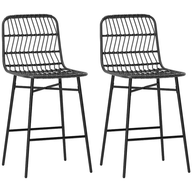 Sgabelli da bar in rattan da 66 cm (altezza bancone) con schienale, set da 2 – Nero