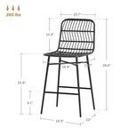 Sgabelli da bar in rattan da 66 cm (altezza bancone) con schienale, set da 2 – Nero
