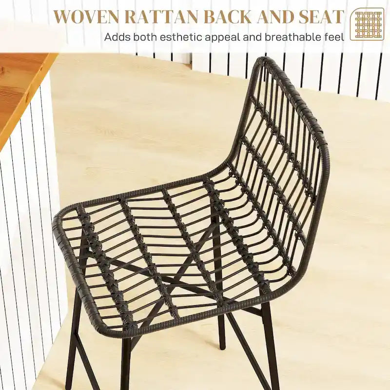 Sgabelli da bar in rattan da 66 cm (altezza bancone) con schienale, set da 2 – Nero