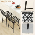 Sgabelli da bar in rattan da 66 cm (altezza bancone) con schienale, set da 2 – Nero