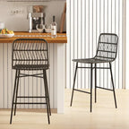 Sgabelli da bar in rattan da 66 cm (altezza bancone) con schienale, set da 2 – Nero