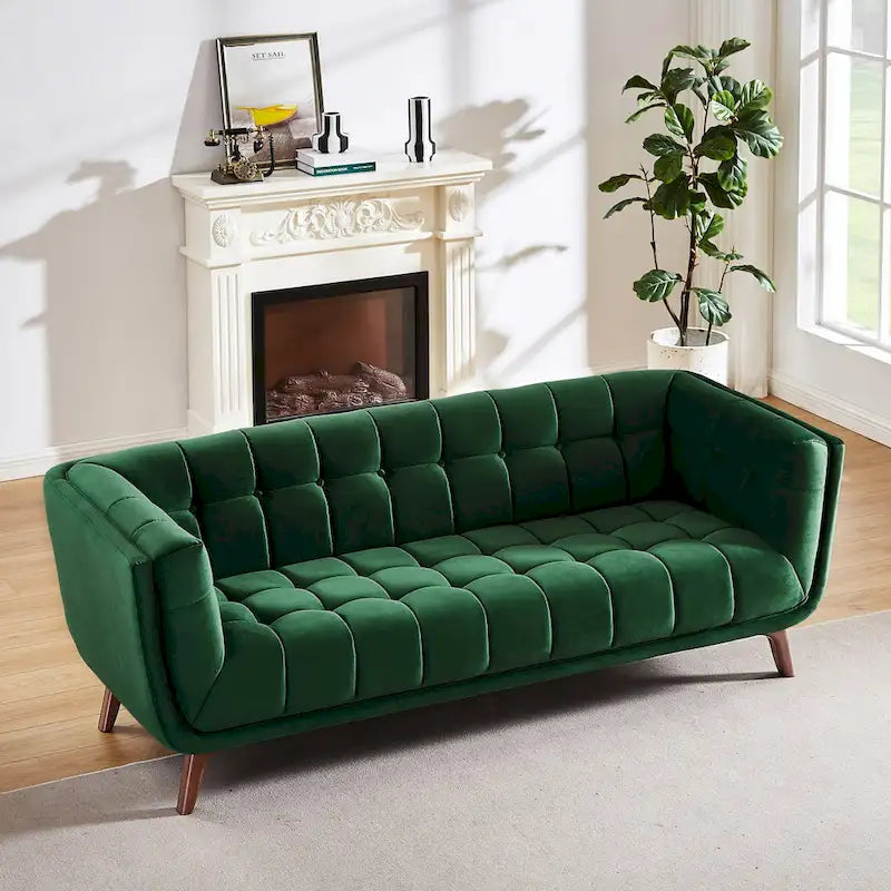 Divano Chesterfield moderno di metà secolo con rivestimento in velluto capitonné