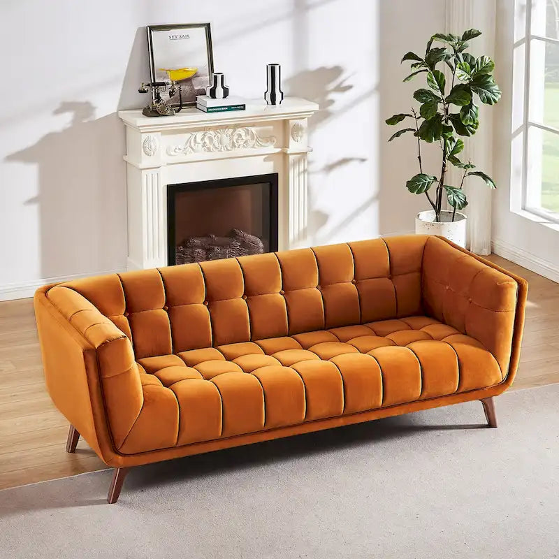 Divano Chesterfield moderno di metà secolo con rivestimento in velluto capitonné