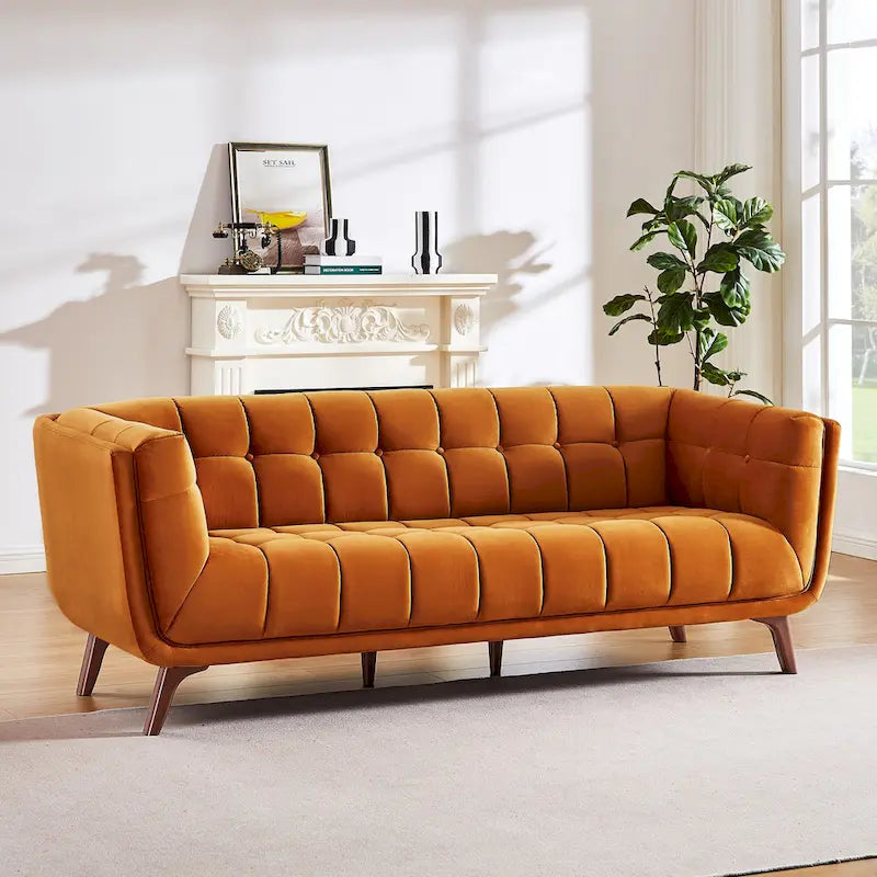Divano Chesterfield moderno di metà secolo con rivestimento in velluto capitonné
