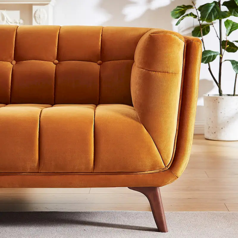 Divano Chesterfield moderno di metà secolo con rivestimento in velluto capitonné