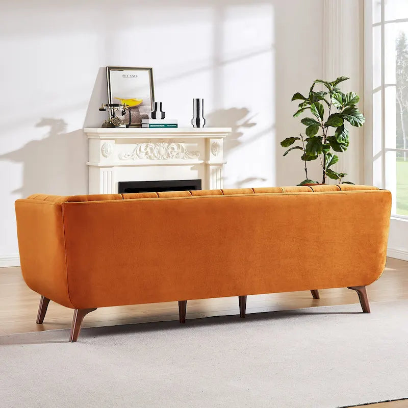 Divano Chesterfield moderno di metà secolo con rivestimento in velluto capitonné