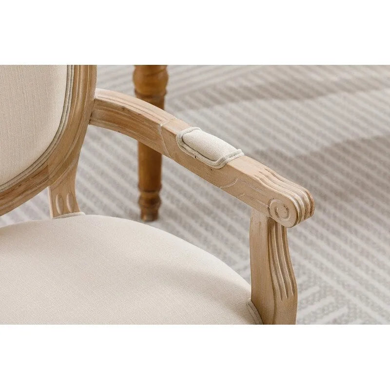Set di 2 sedie da pranzo in stile country francese, poltrona imbottita in lino con struttura in legno di gomma