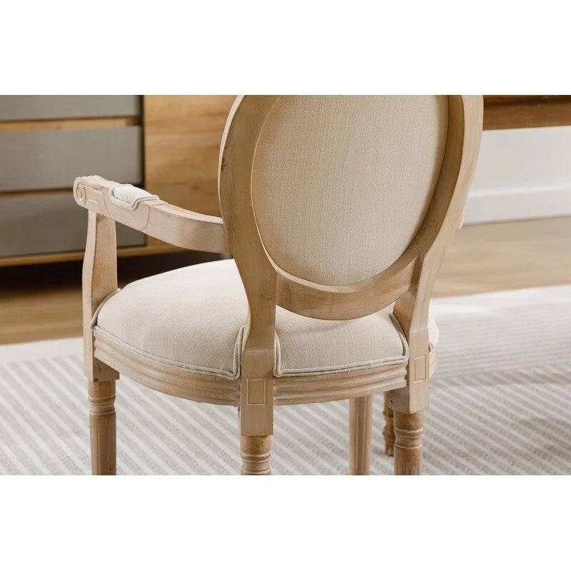 Set di 2 sedie da pranzo in stile country francese, poltrona imbottita in lino con struttura in legno di gomma
