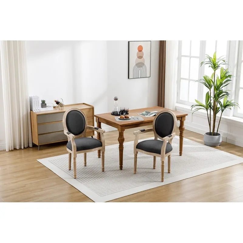 Set di 2 sedie da pranzo in stile country francese, poltrona imbottita in lino con struttura in legno di gomma