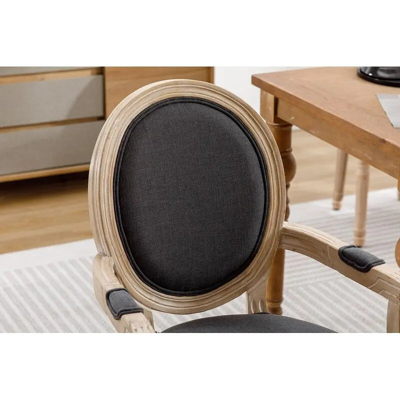 Set di 2 sedie da pranzo in stile country francese, poltrona imbottita in lino con struttura in legno di gomma