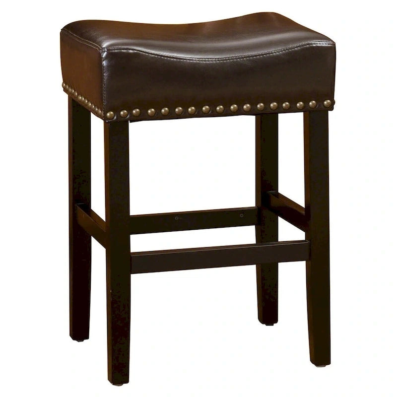Sgabello da bancone senza schienale in pelle marrone da 26 pollici con borchie in bronzo, set da 2