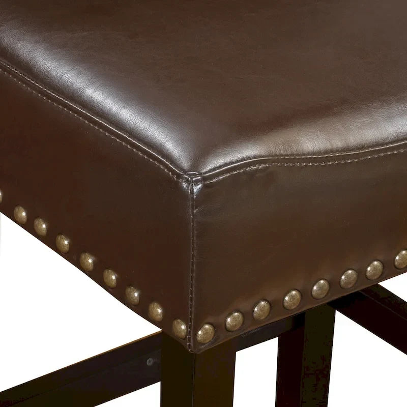 Sgabello da bancone senza schienale in pelle marrone da 26 pollici con borchie in bronzo, set da 2