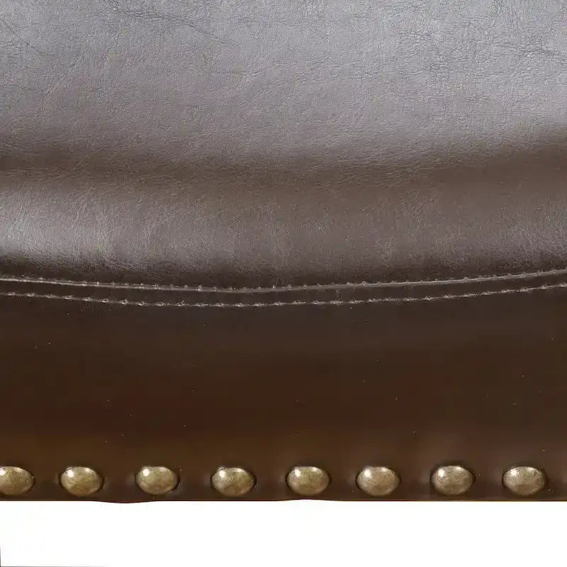 Sgabello da bancone senza schienale in pelle marrone da 26 pollici con borchie in bronzo, set da 2