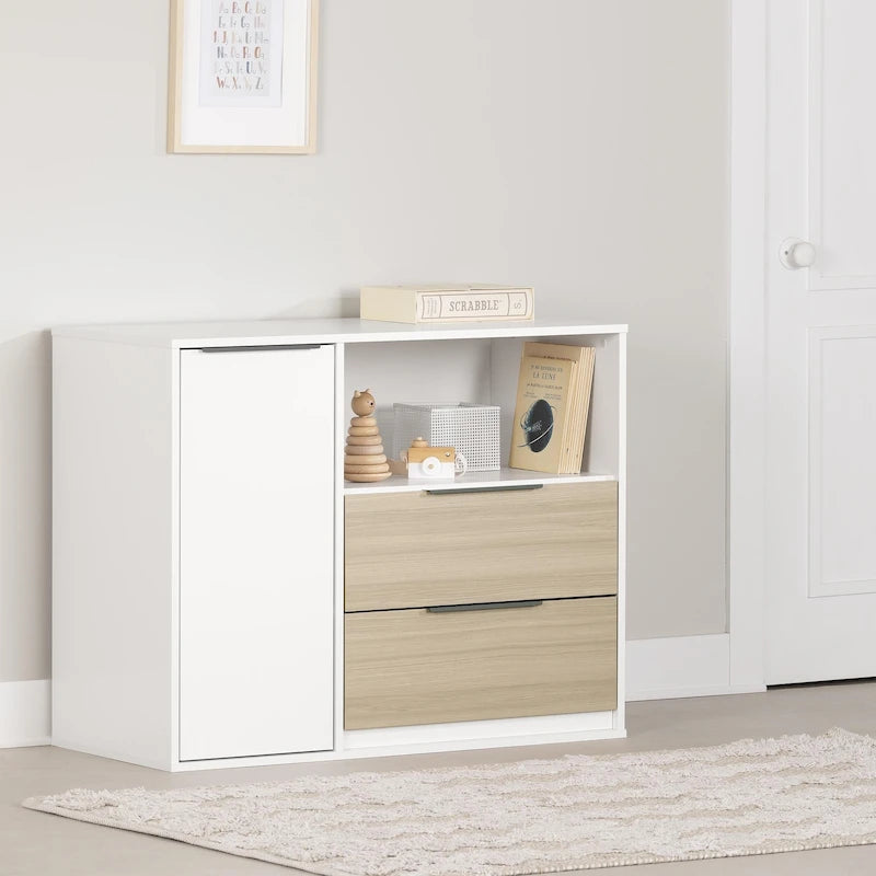 Cassettiera per bambini a 2 cassetti con armadietto e ripiano regolabile