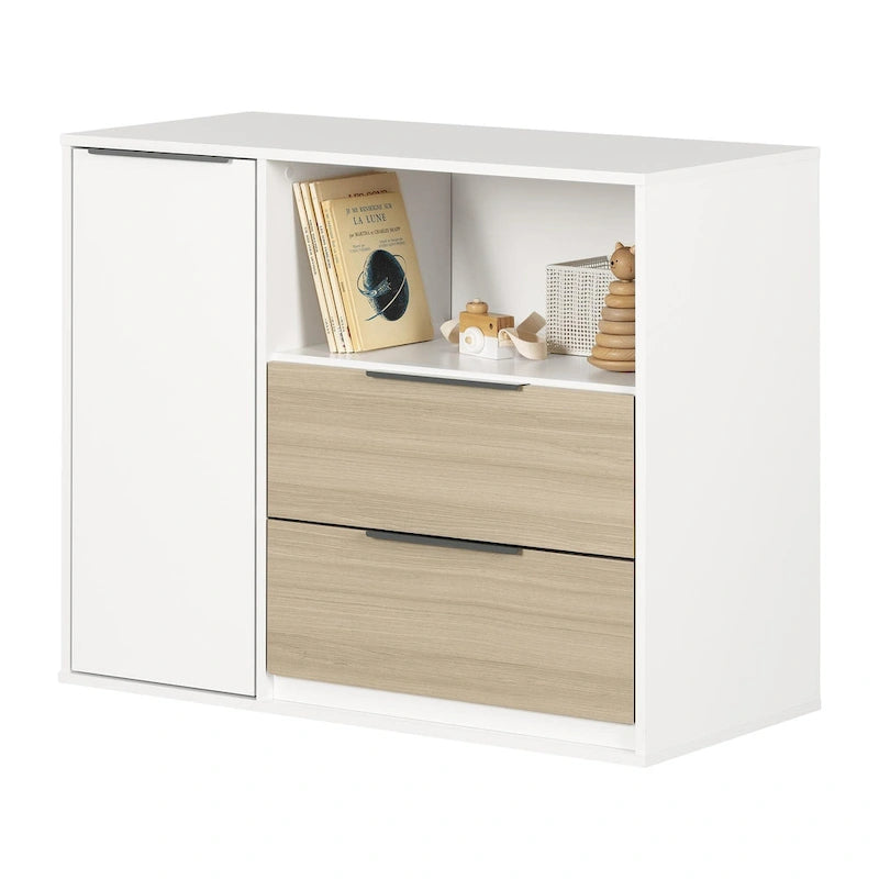 Cassettiera per bambini a 2 cassetti con armadietto e ripiano regolabile