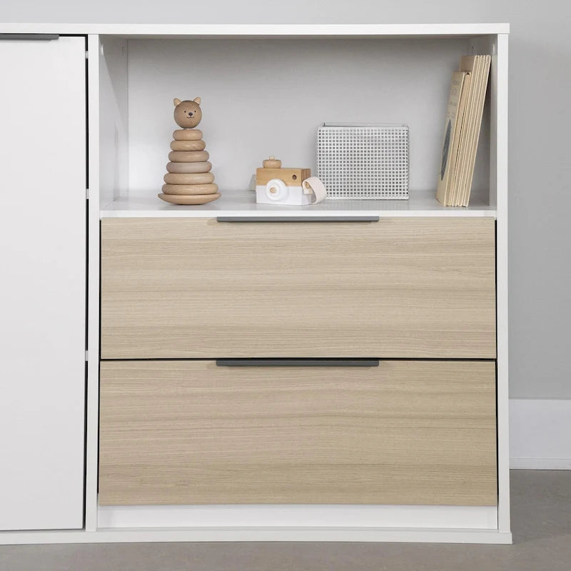 Cassettiera per bambini a 2 cassetti con armadietto e ripiano regolabile