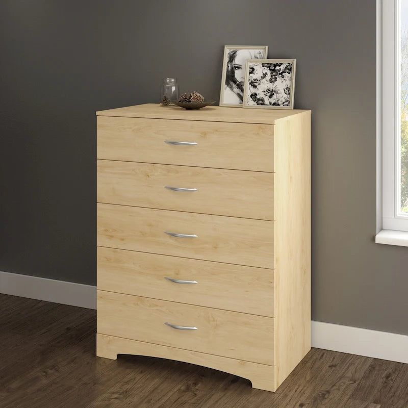 Comodino moderno a 5 cassetti con finitura laminata