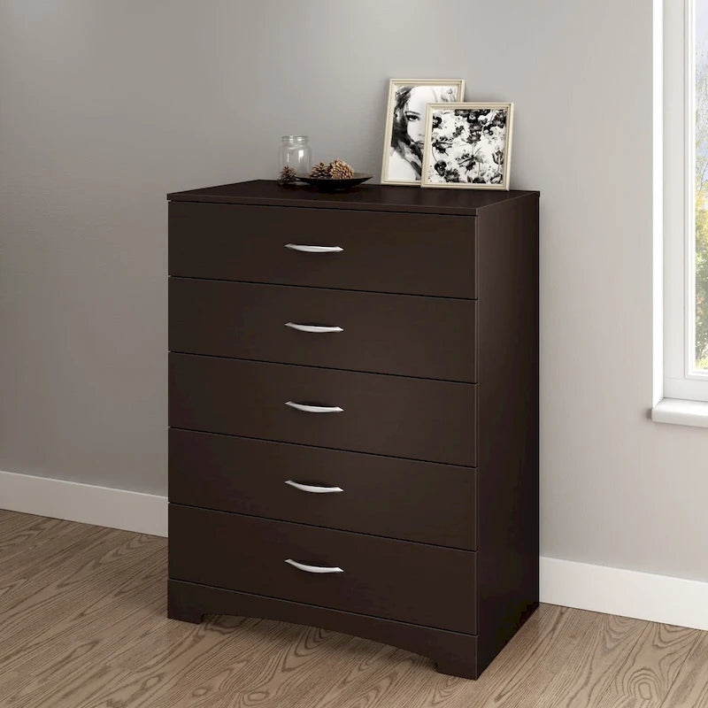 Comodino moderno a 5 cassetti con finitura laminata