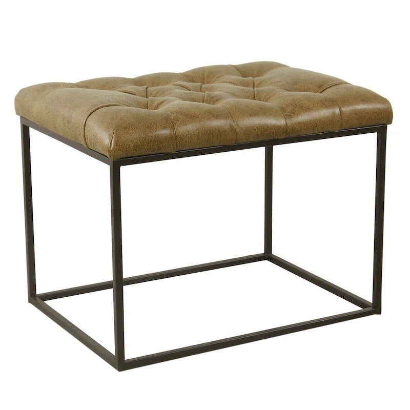 Pouf decorativo piccolo in similpelle marrone anticata