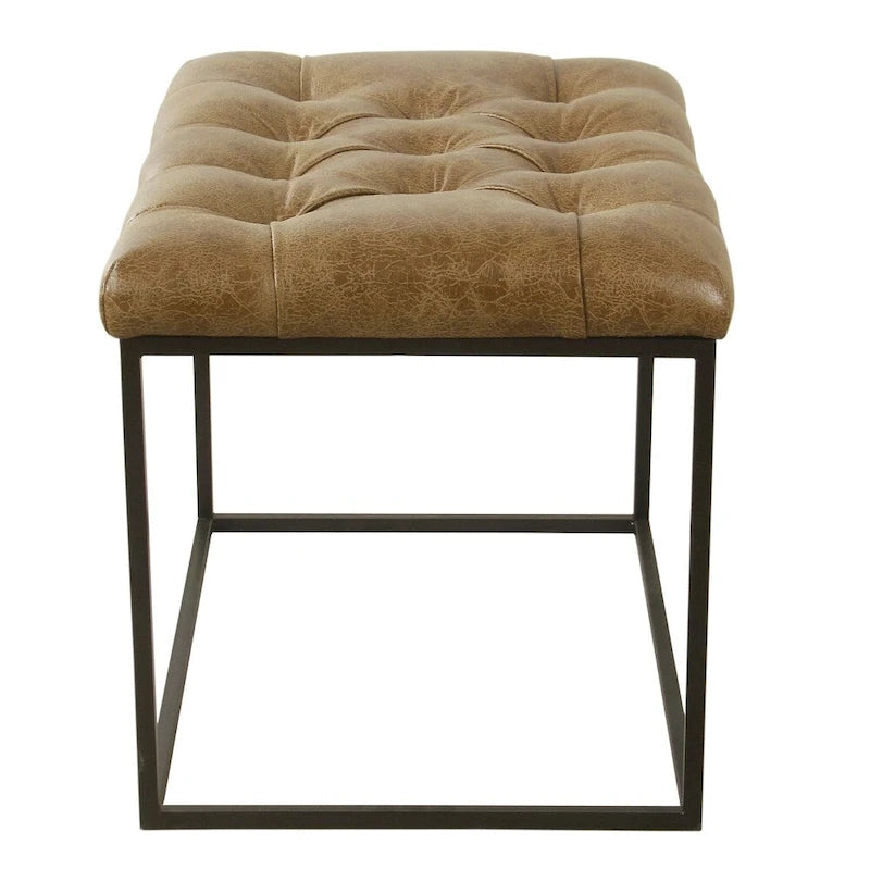 Pouf decorativo piccolo in similpelle marrone anticata