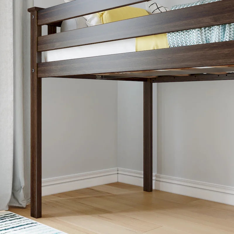Letto a soppalco basso una piazza con legno massello e sponde di sicurezza