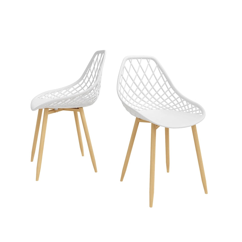Sedia da pranzo Mid-Century Modern con gambe in acciaio, per uso interno ed esterno, set da 2