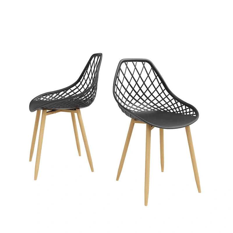 Sedia da pranzo Mid-Century Modern con gambe in acciaio, per uso interno ed esterno, set da 2