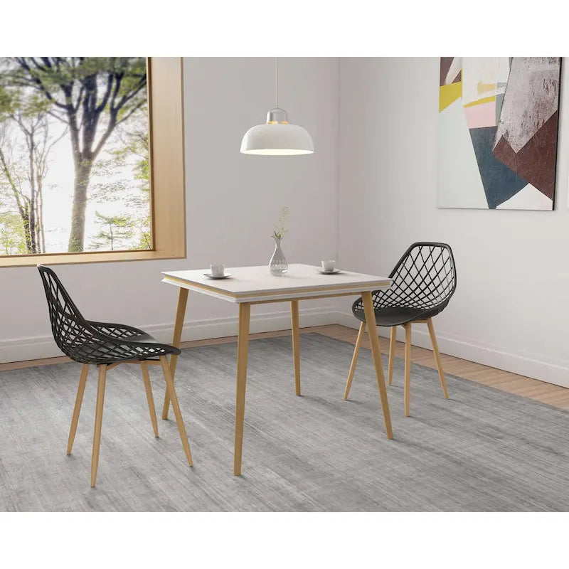 Sedia da pranzo Mid-Century Modern con gambe in acciaio, per uso interno ed esterno, set da 2