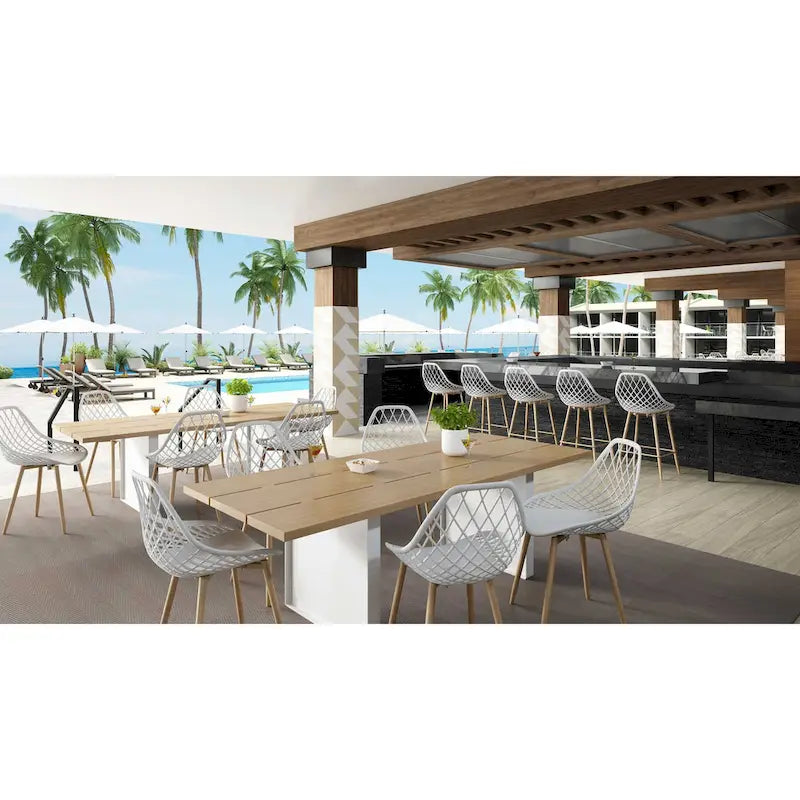 Sedia da pranzo Mid-Century Modern con gambe in acciaio, per uso interno ed esterno, set da 2