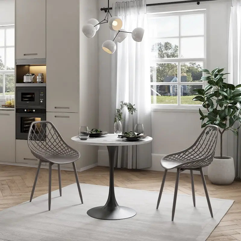 Sedia da pranzo Mid-Century Modern con gambe in acciaio, per uso interno ed esterno, set da 2