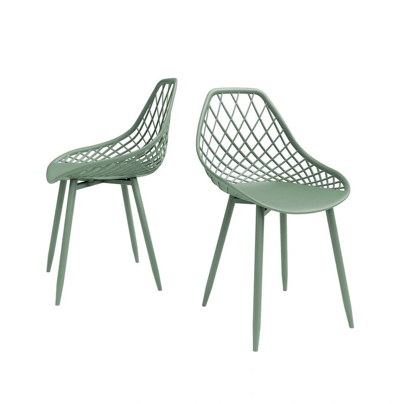 Sedia da pranzo Mid-Century Modern con gambe in acciaio, per uso interno ed esterno, set da 2