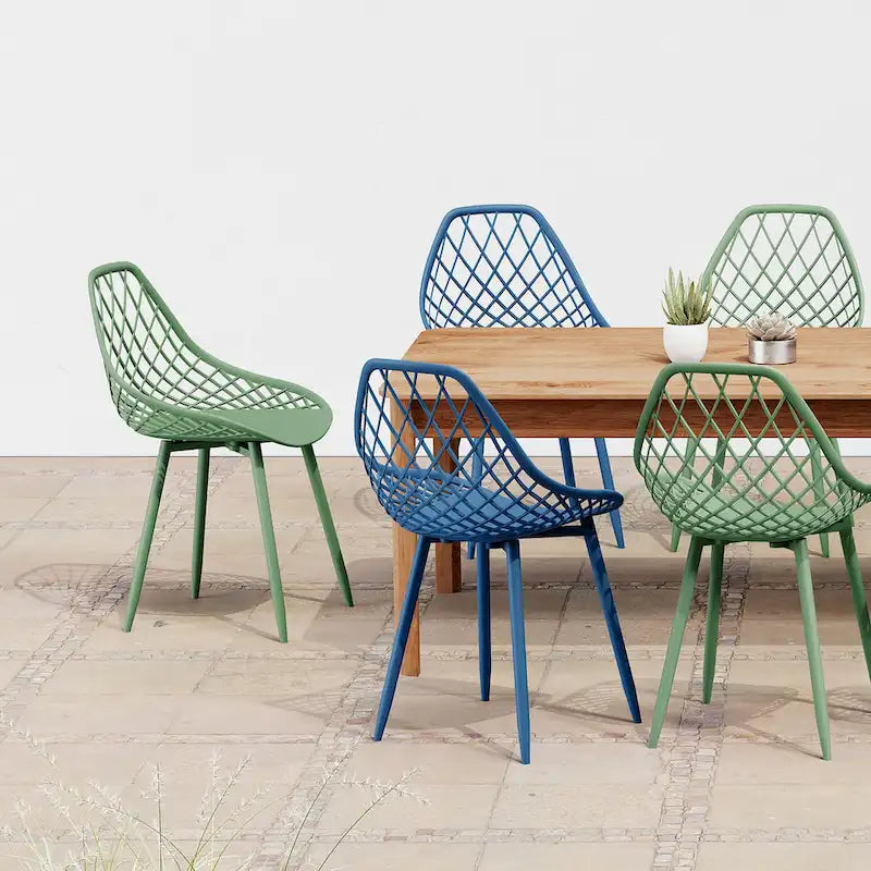 Sedia da pranzo Mid-Century Modern con gambe in acciaio, per uso interno ed esterno, set da 2