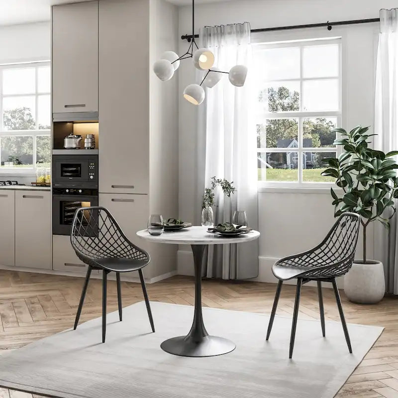 Sedia da pranzo Mid-Century Modern con gambe in acciaio, per uso interno ed esterno, set da 2