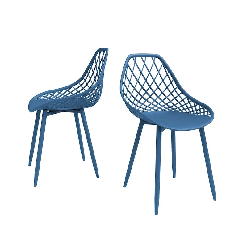 Sedia da pranzo Mid-Century Modern con gambe in acciaio, per uso interno ed esterno, set da 2