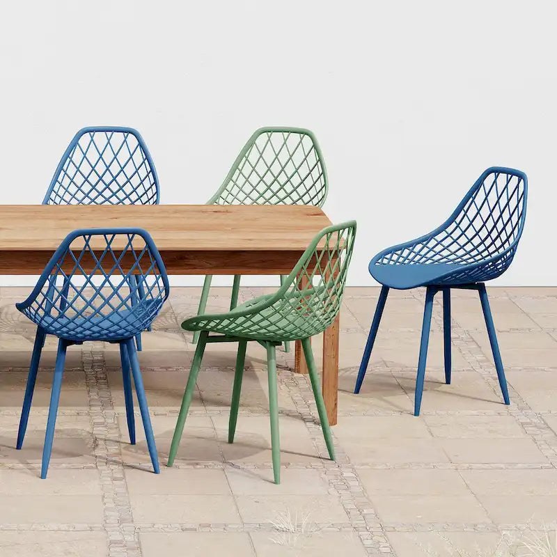 Sedia da pranzo Mid-Century Modern con gambe in acciaio, per uso interno ed esterno, set da 2