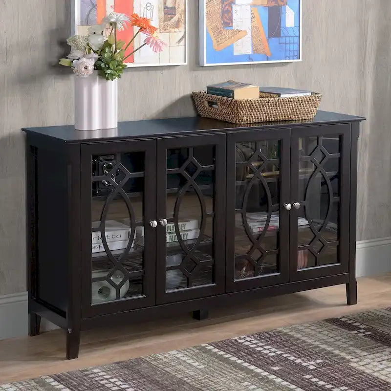 Credenza a buffet da 54 pollici con 4 ante in vetro intelaiate e ripiani regolabili