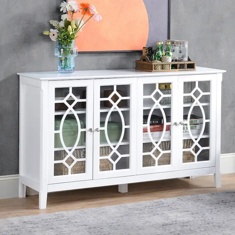 Credenza a buffet da 54 pollici con 4 ante in vetro intelaiate e ripiani regolabili