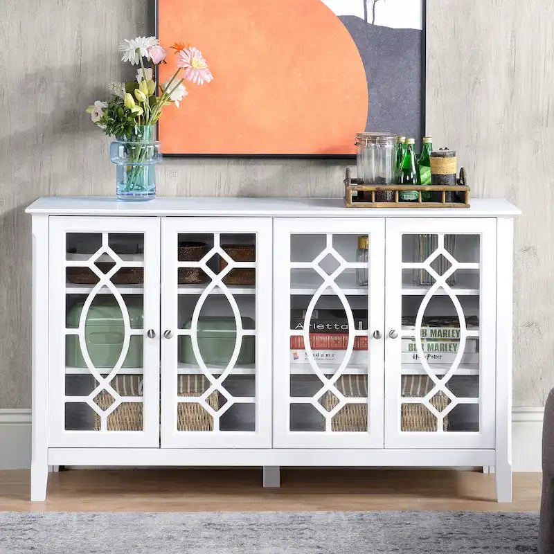 Credenza a buffet da 54 pollici con 4 ante in vetro intelaiate e ripiani regolabili