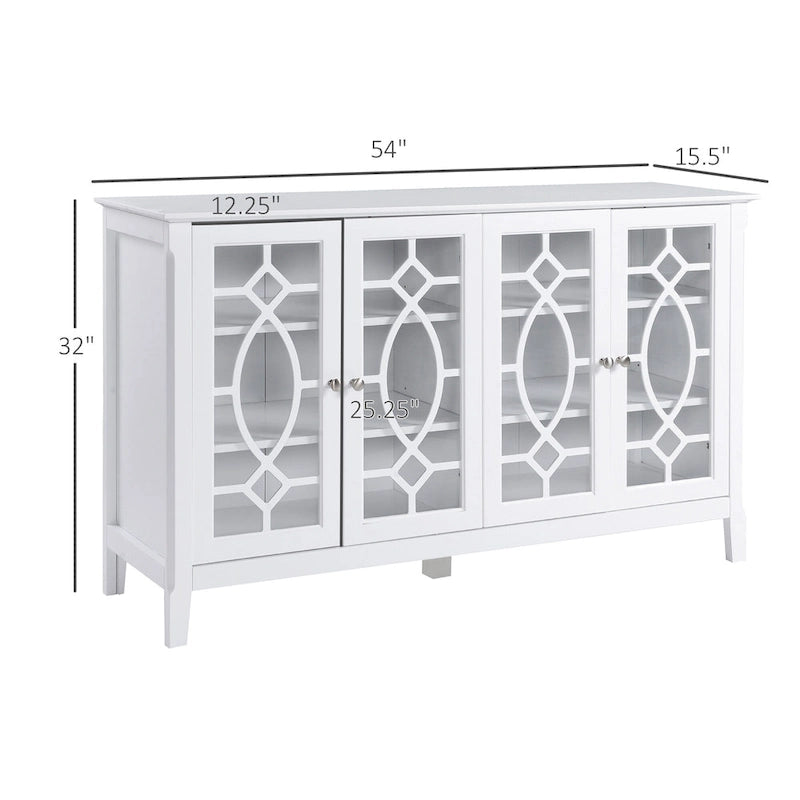 Credenza a buffet da 54 pollici con 4 ante in vetro intelaiate e ripiani regolabili