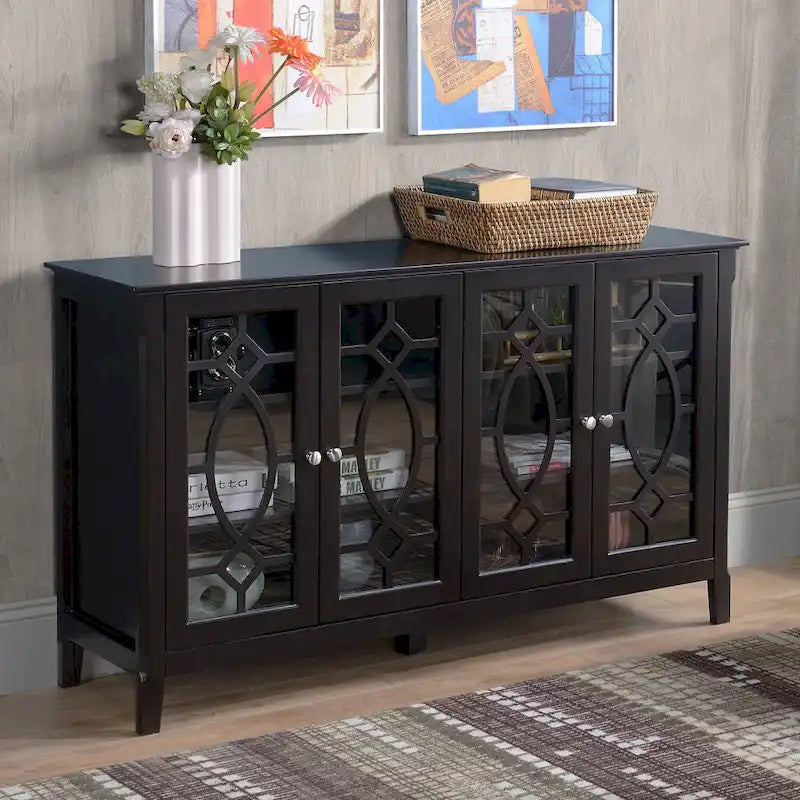 Credenza a buffet da 54 pollici con 4 ante in vetro intelaiate e ripiani regolabili