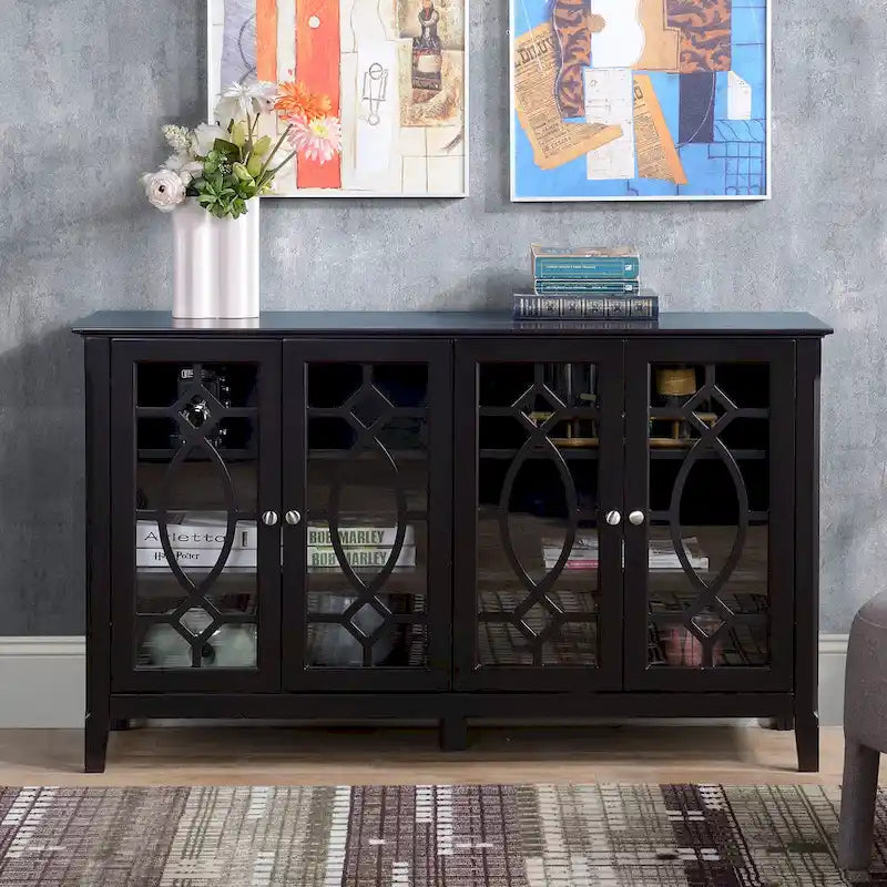 Credenza a buffet da 54 pollici con 4 ante in vetro intelaiate e ripiani regolabili