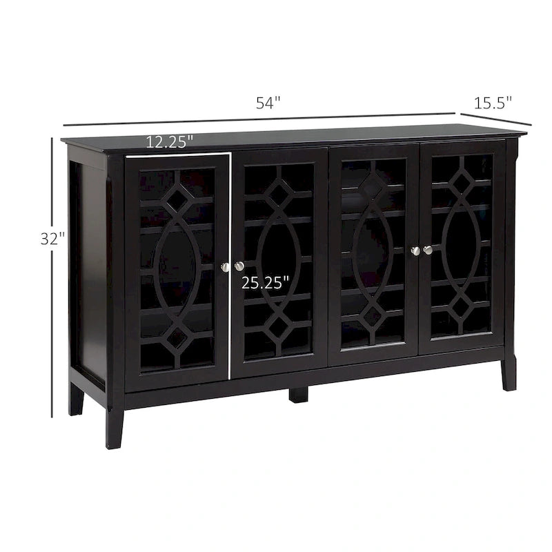 Credenza a buffet da 54 pollici con 4 ante in vetro intelaiate e ripiani regolabili