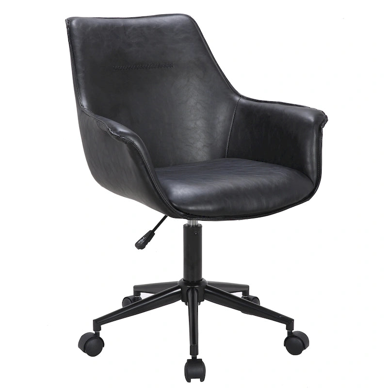 Sedia da ufficio in pelle PU con base a rotelle in metallo e regolazione dell'altezza