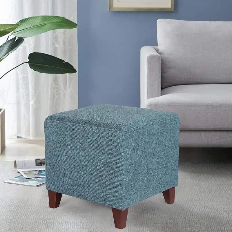 Sgabello Poggiapiedi Ottomano Quadrato in Tessuto Piccolo con Gambe in Legno Massiccio