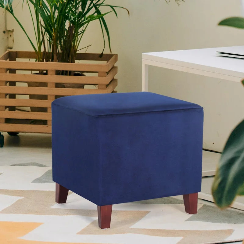 Sgabello Poggiapiedi Ottomano Quadrato in Tessuto Piccolo con Gambe in Legno Massiccio