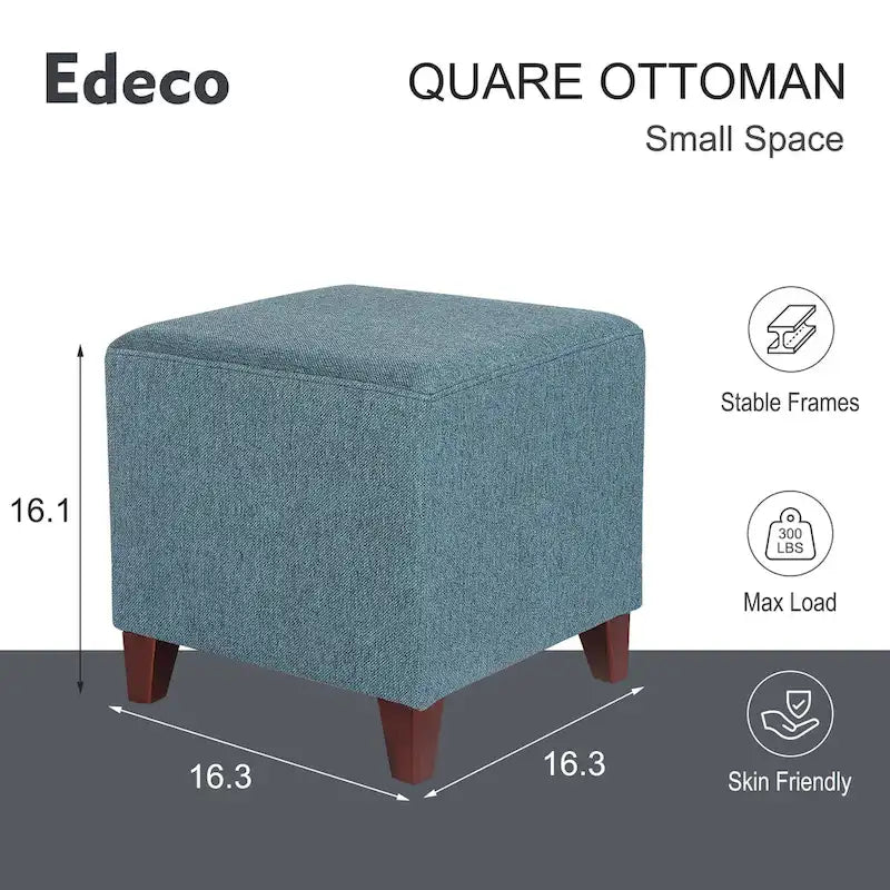 Sgabello Poggiapiedi Ottomano Quadrato in Tessuto Piccolo con Gambe in Legno Massiccio